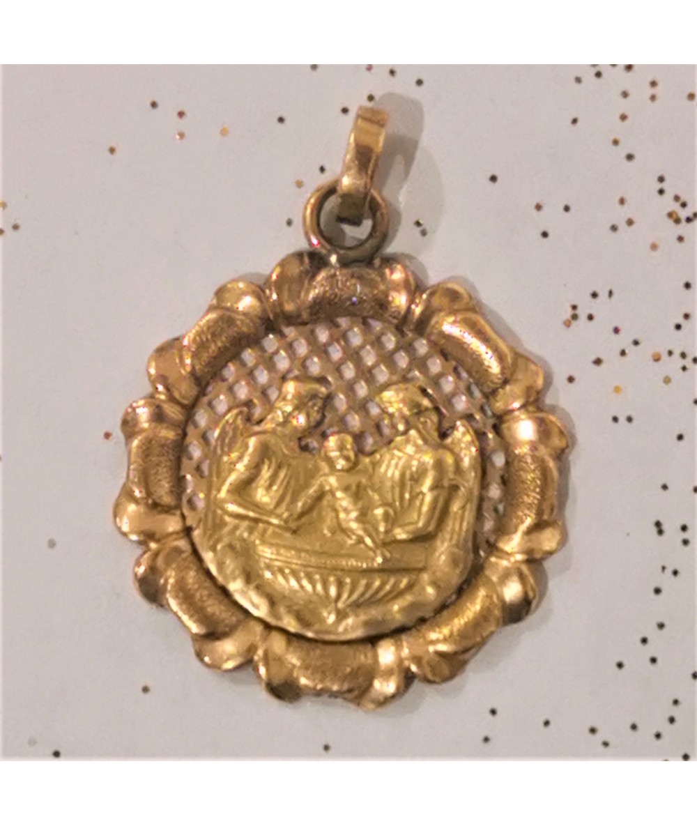 Jesus Baptism and Angels Medal Pendant, 18kt yellow and rose gold