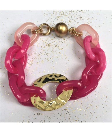 Pink Handmade boheme style bracelets with plastic and metal oval beads, and magnetic attach.