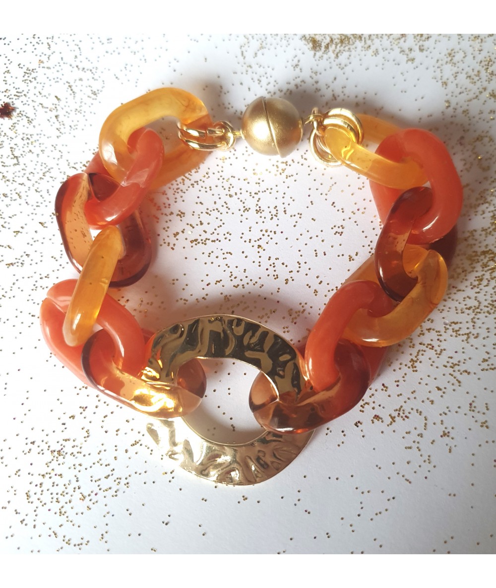 Autumn Handmade boheme style bracelets with plastic and metal oval beads, and magnetic attach