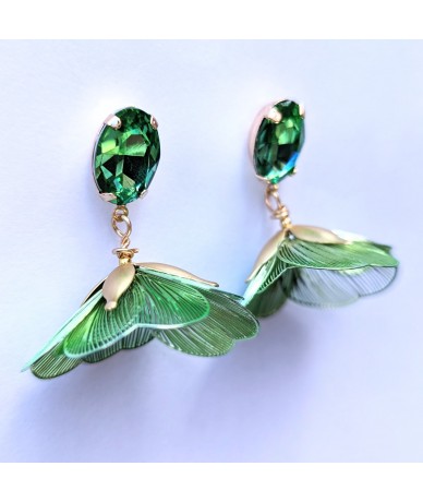 Dancing flower earrings with green cristal. by Anne L Or handmade jewellery side face