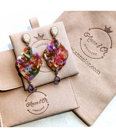 Arabesc lila  earrings handmade jewellery with lilacristal made by Anne L Or with packaging