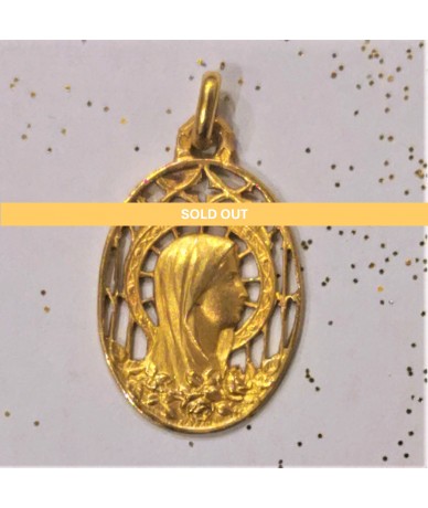 Saint medal with flower design 18 gold carat Antique Art nouveau 1905 signed by Mazzoni by Anne L Or London sold out